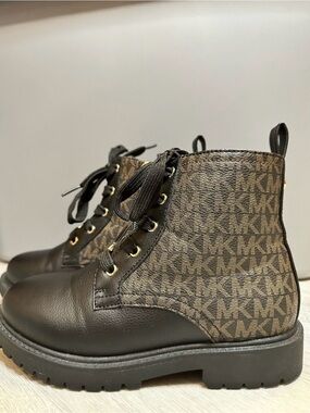 Michael Kors Brown MK Logo Lace-Up Ankle Boots for Kids